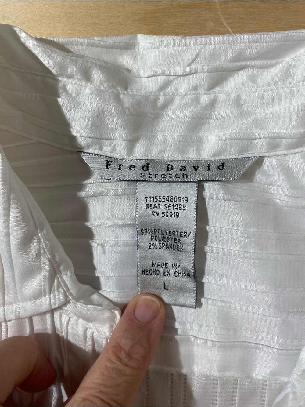 Fred David White Textured Button-Front Blouse Large (RZ) - Picture 4 of 6